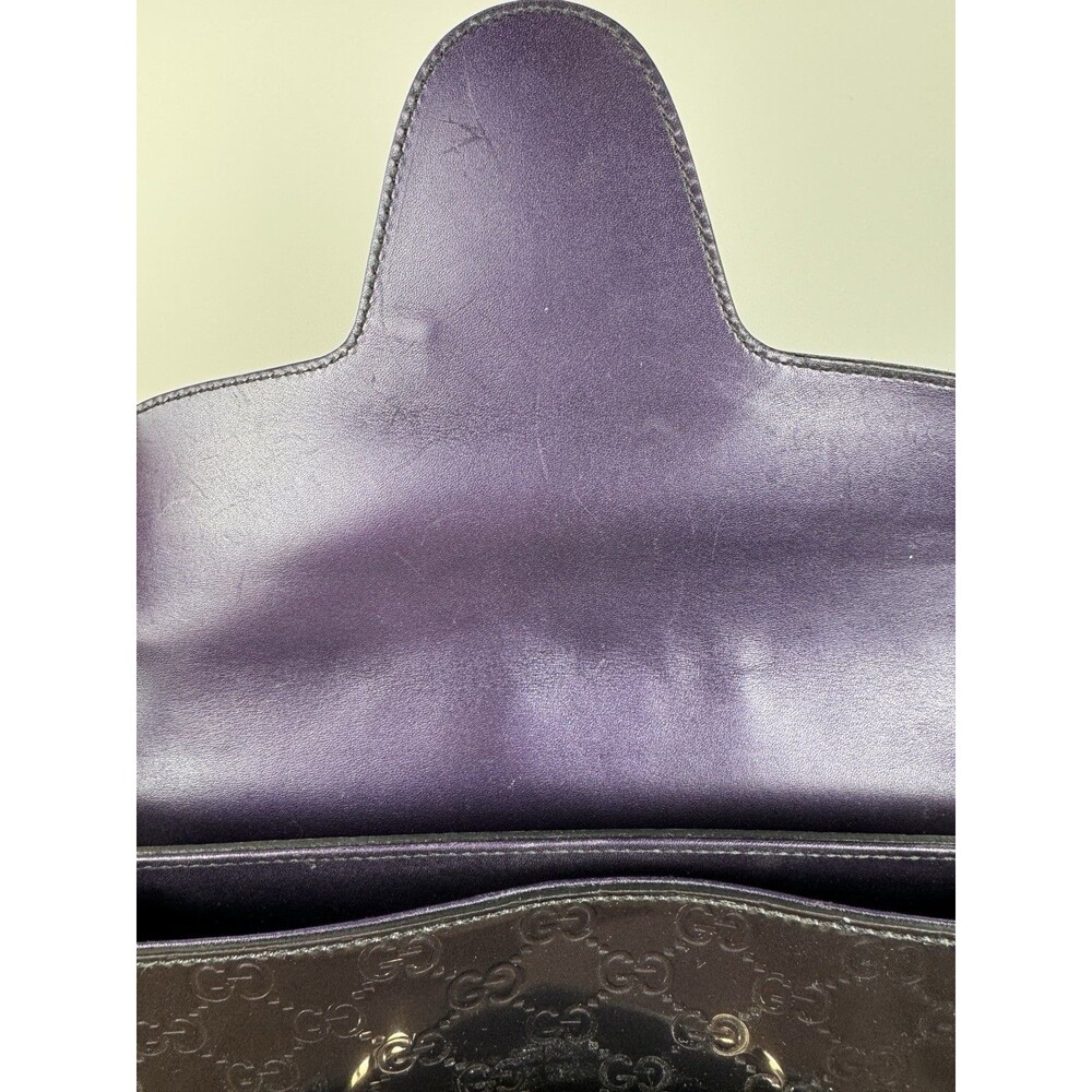 Gucci Emily Chain Flap Shoulder Bag Guccissima Purple Patent Leather Large - Picture 15 of 16